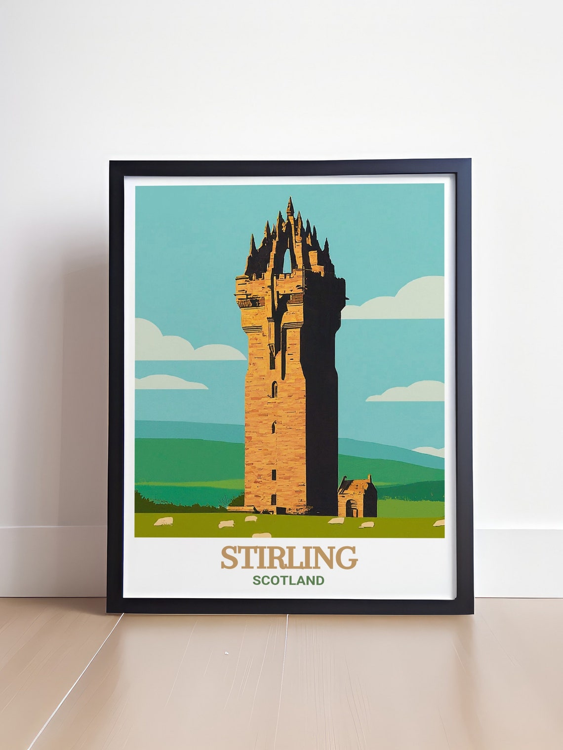 Stirling Scotland National Wallace Monument Tower Illustration Poster - Image 4