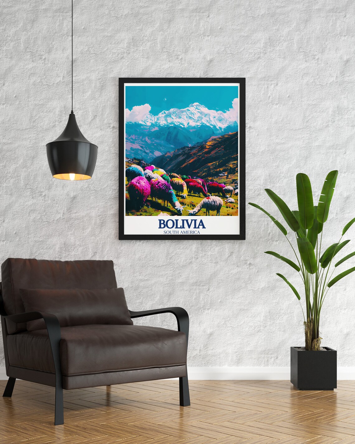 Bolivia Altiplano Llamas Snow Capped Andes Mountain Travel Poster - Image 3