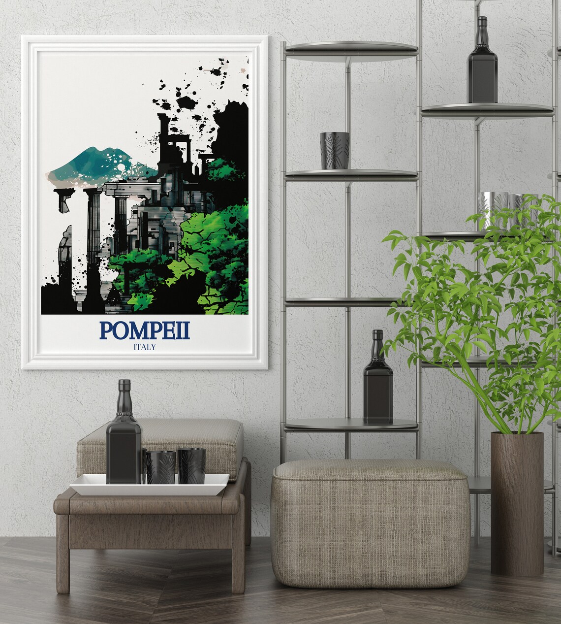 Pompeii Italy Temple of Apollo Ruins Watercolor Ink Art Poster - Image 2
