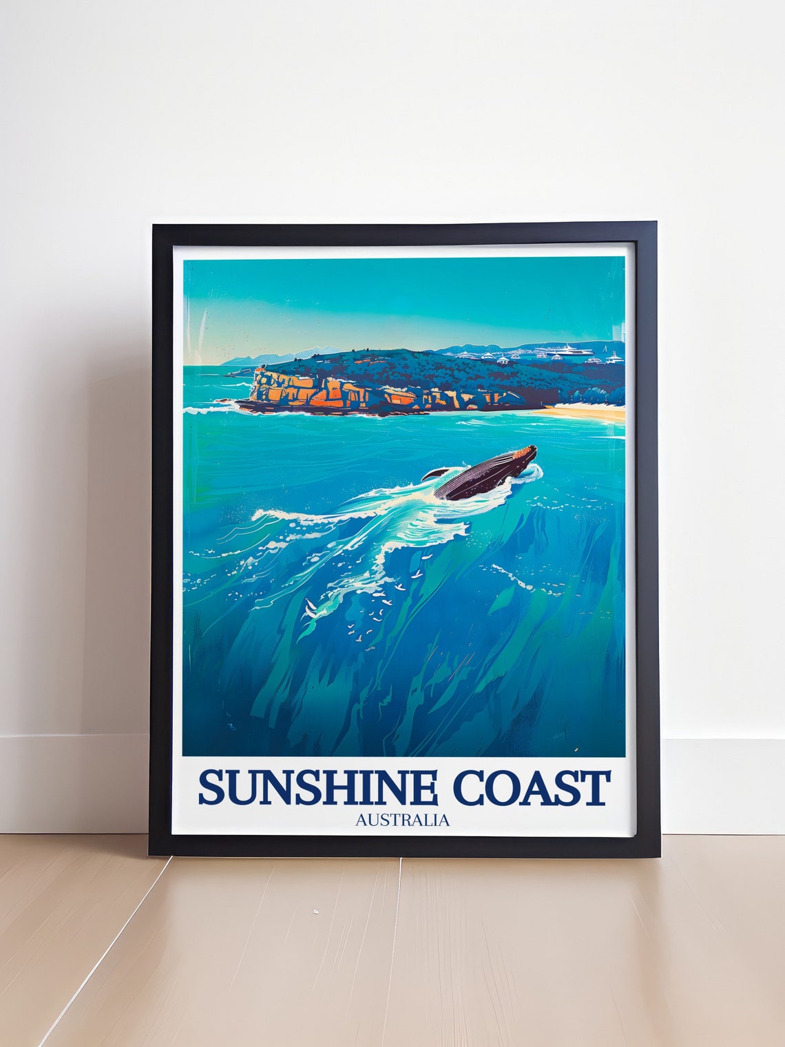 Sunshine Coast Australia Whale Ocean Headland Surf Beach Poster - Image 4
