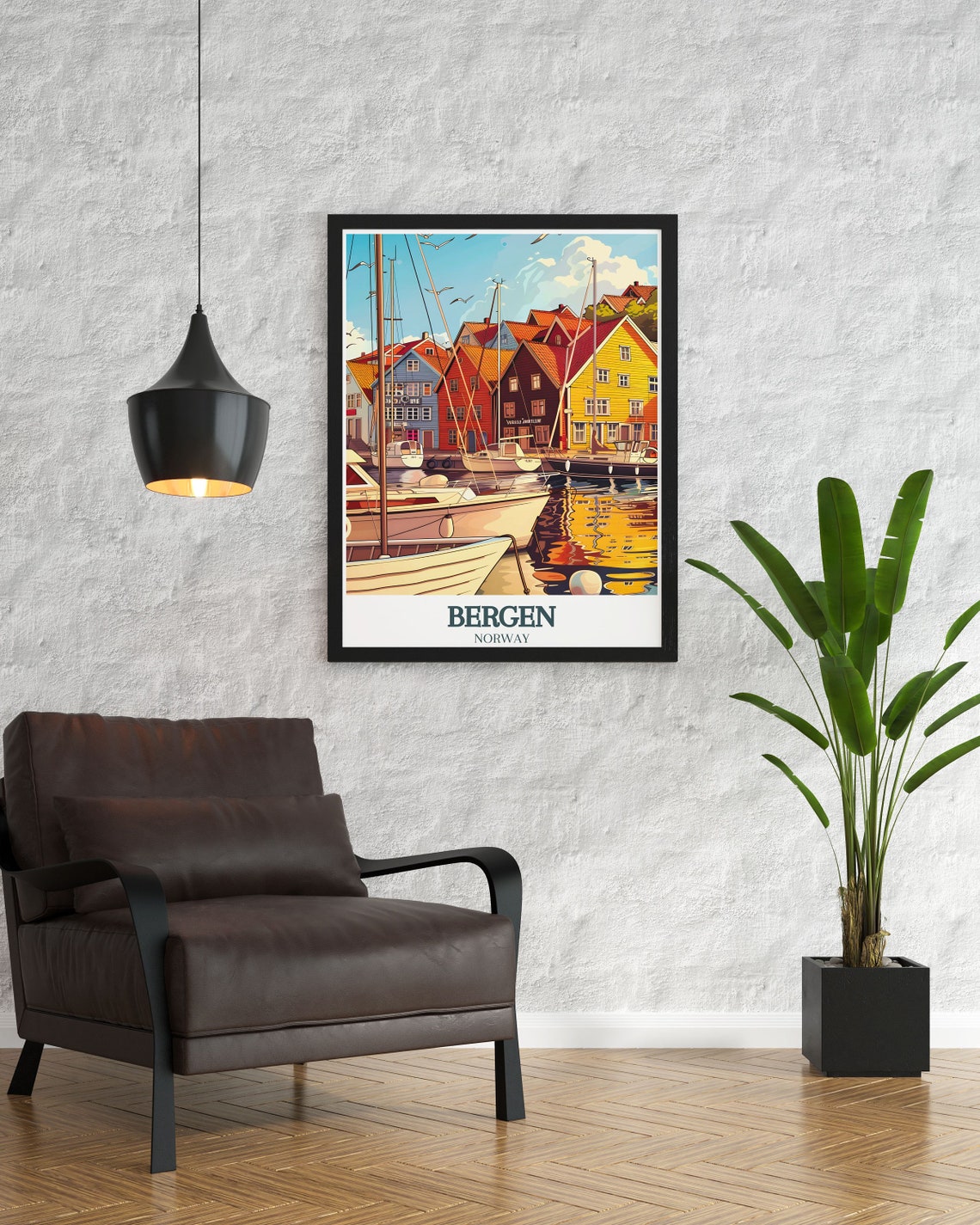 Bergen Norway Bryggen Wharf Colorful Harbor Houses Art Classic Poster - Image 2
