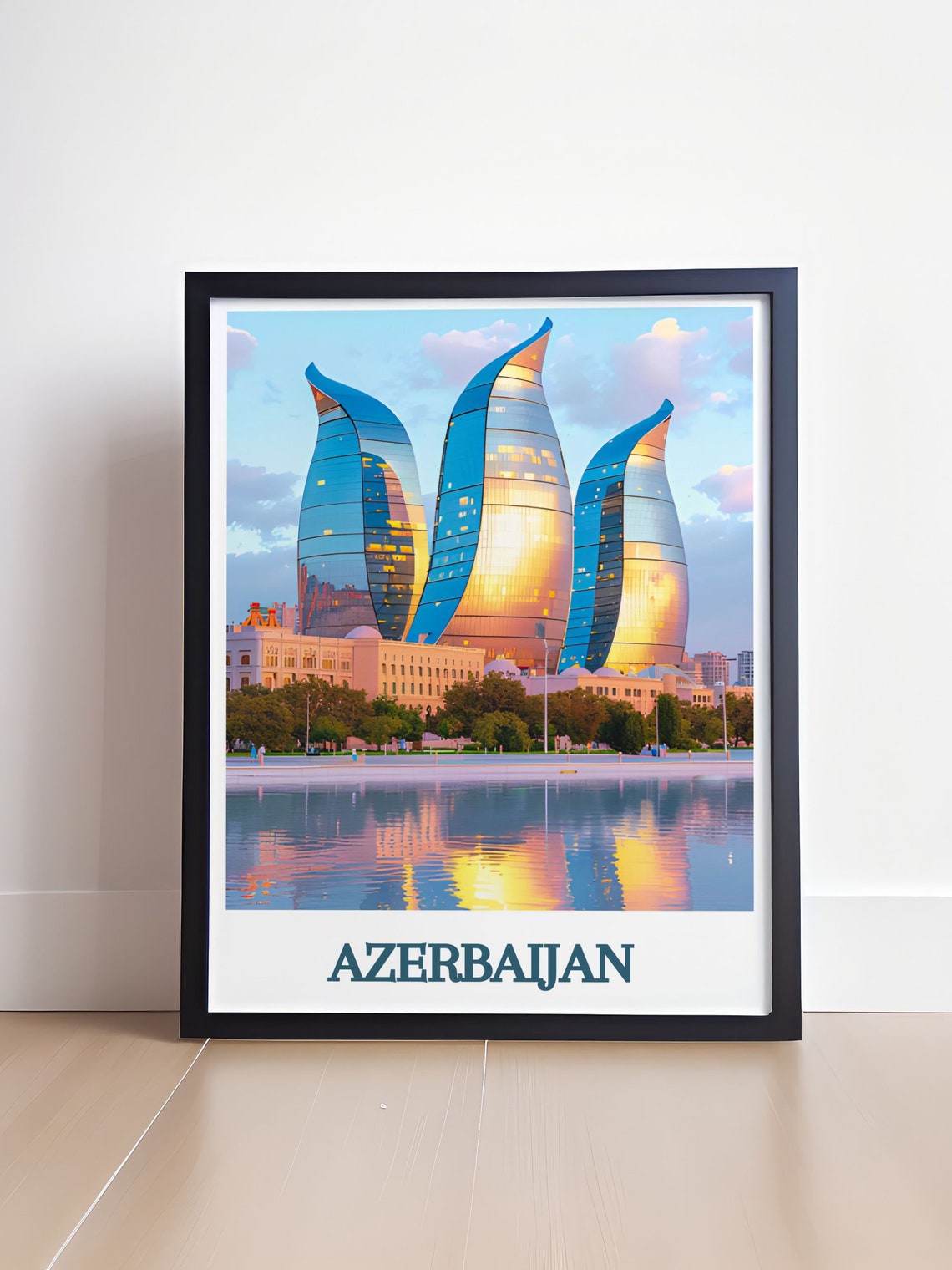 Azerbaijan Travel Poster Flame Towers Baku Poster Baku And Flame Towers Art Flame Towers And Baku Wall Art - Image 4