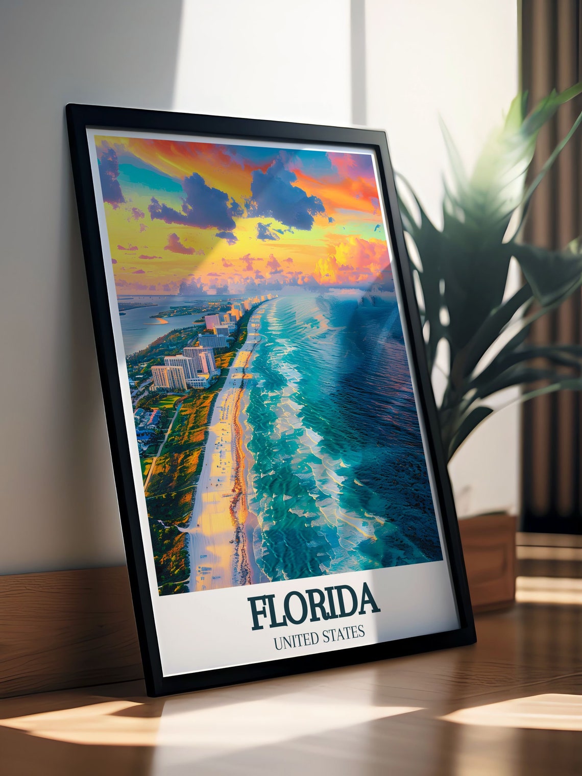 Florida South Beach Miami Sunset Coastline Aerial Travel Poster - Image 2