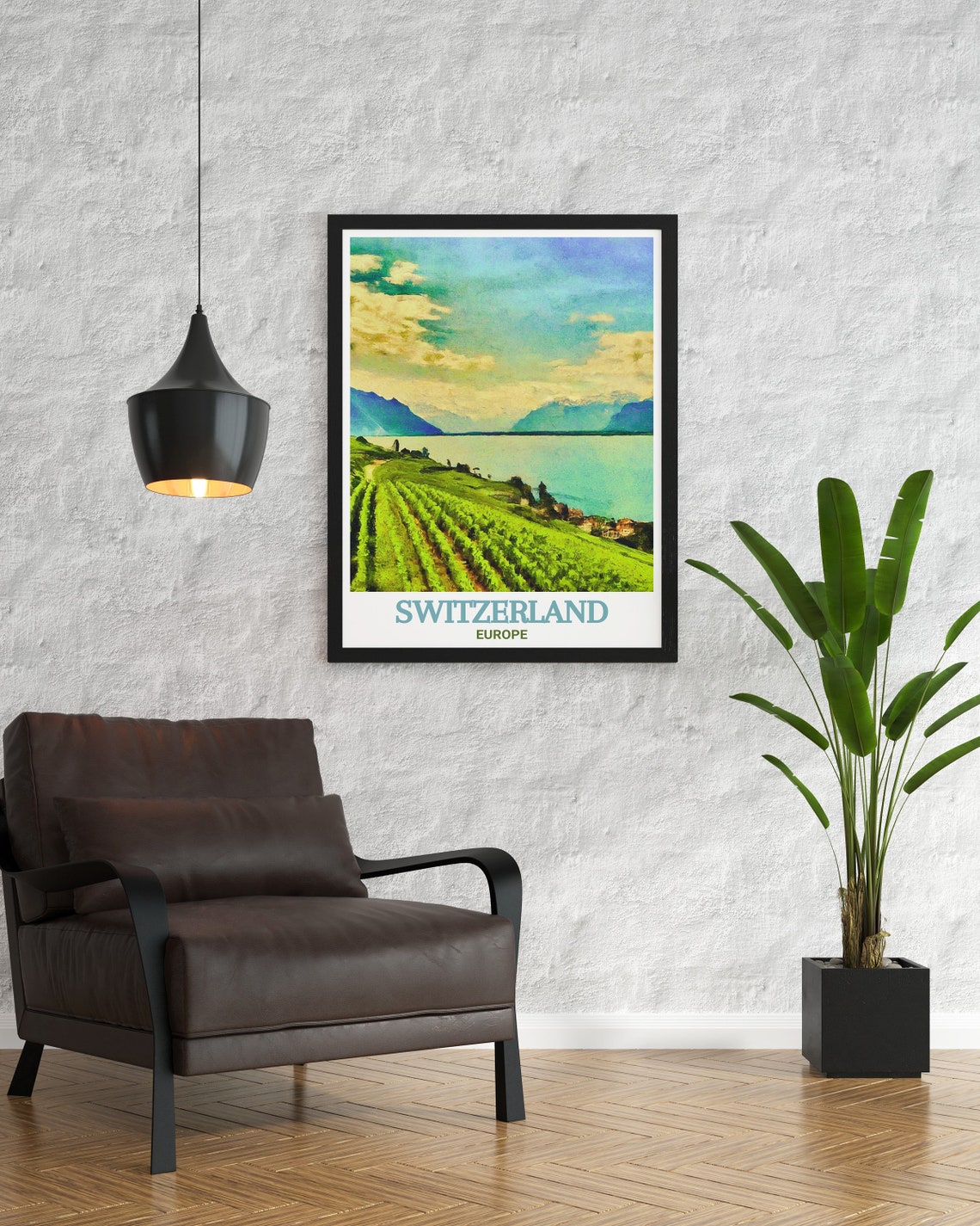 Switzerland Lake Geneva Sunlit Lakeside Vineyard Hills Poster - Image 2