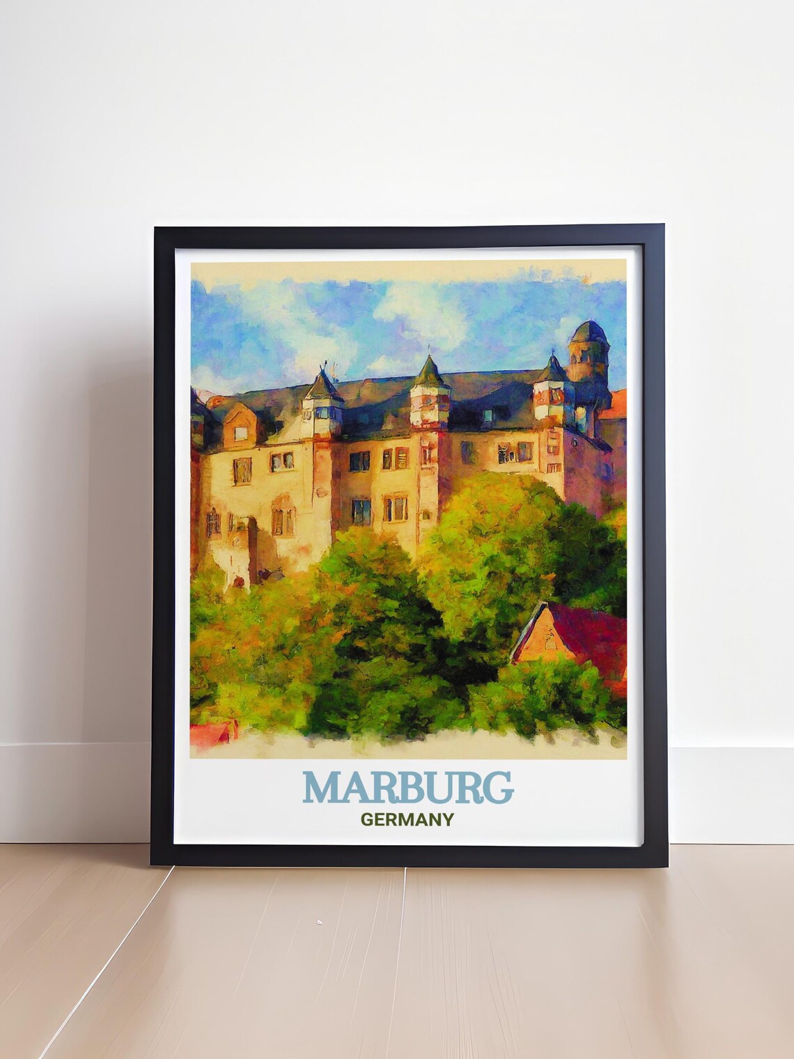 Marburg Castle Hilltop Fortress Towers Germany Painterly Travel Poster - Image 4