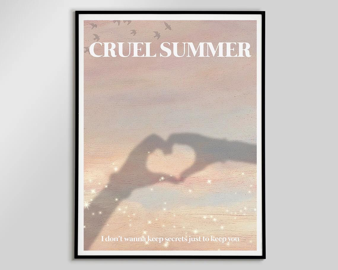 Cruel Summer Song Heart Hands Sunset Lyric Swiftie Music Poster
