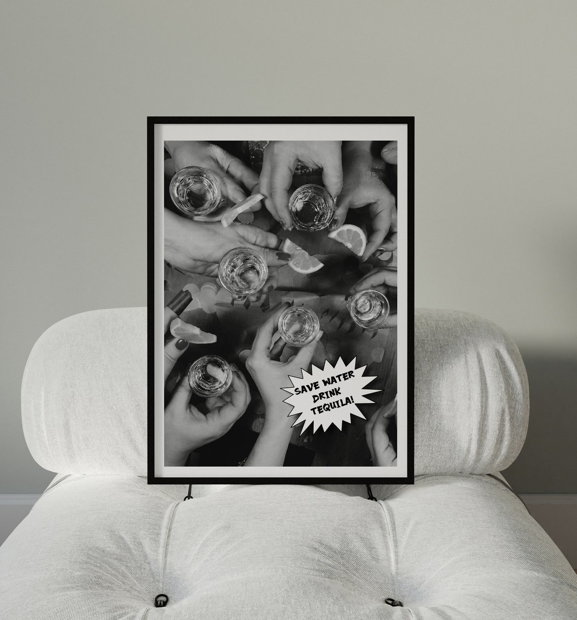 Save Water Drink Tequila Black and White Shot Glasses Poster - Image 2