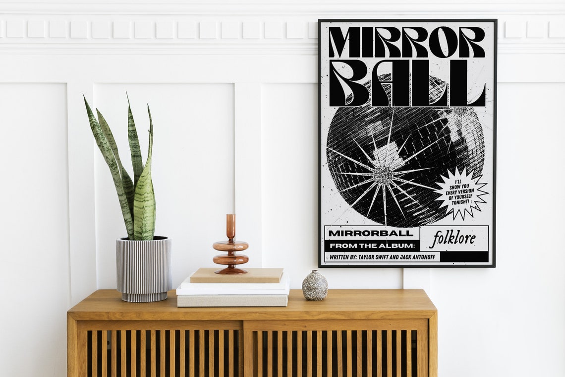 Taylor Swift Mirrorball Folklore Black White Disco Ball Music Poster - Image 2