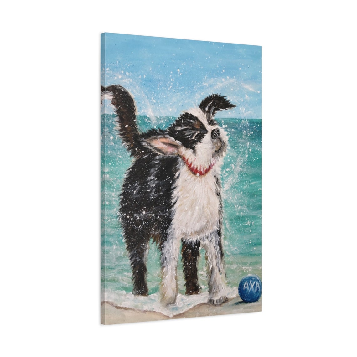 Happy Black White Dog Shaking Off Water Beach Day Fun Playful Poster - Image 3