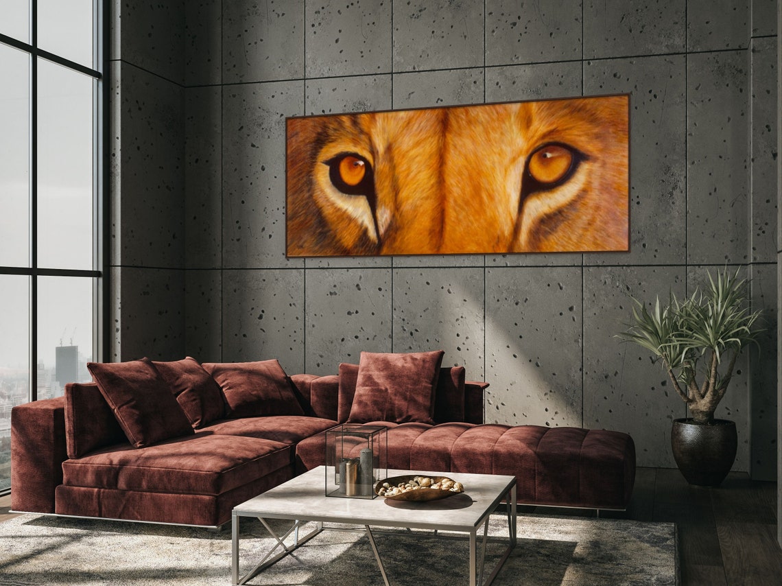 Majestic Lion Eyes Close Up Panoramic Wildlife Big Cat Wall Poster - Image 2