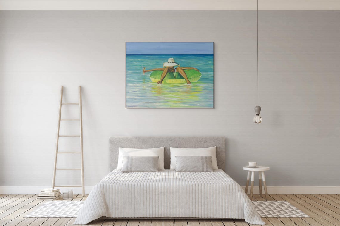 Woman Floating Green Inflatable Ring Turquoise Ocean Summer Poster - Image 3