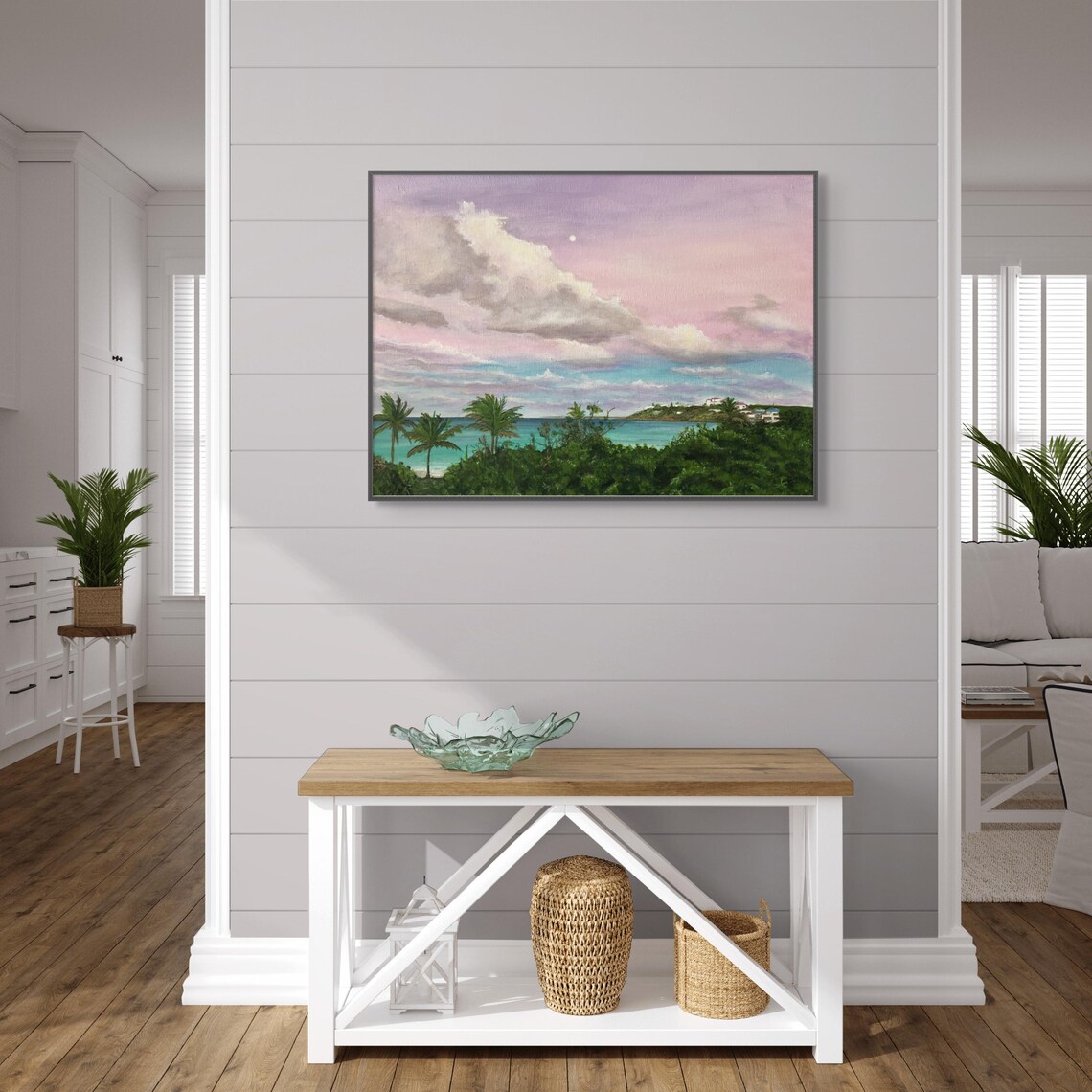 Tropical Palm Beach Island Coastline Turquoise Sea Moonrise Poster - Image 3