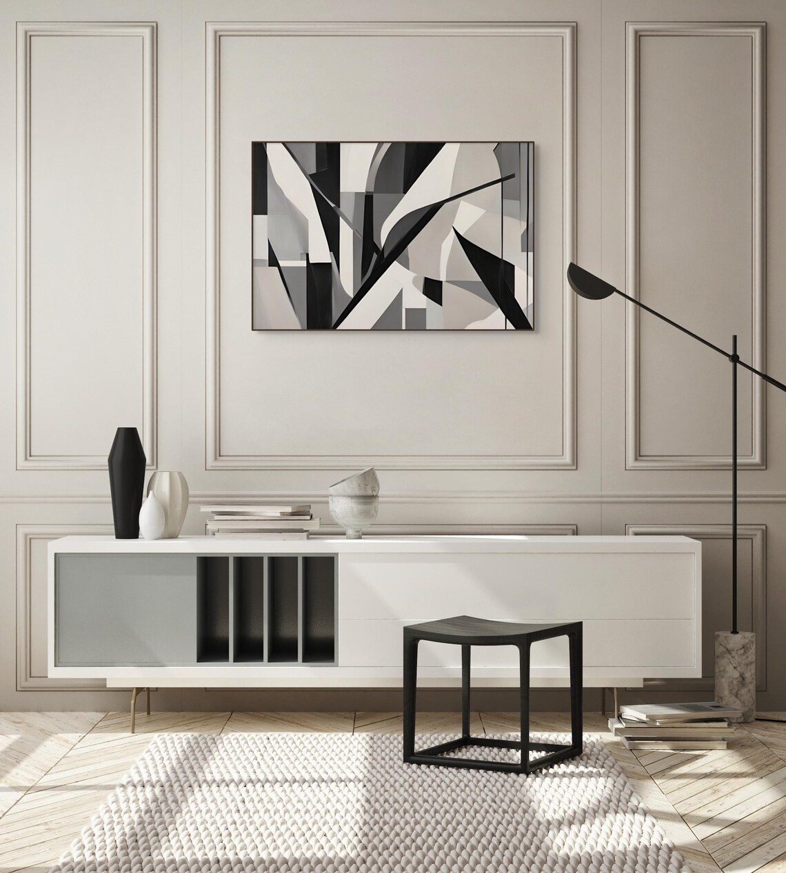 Monochromatic Abstract Wall Art, Contemporary - Image 4