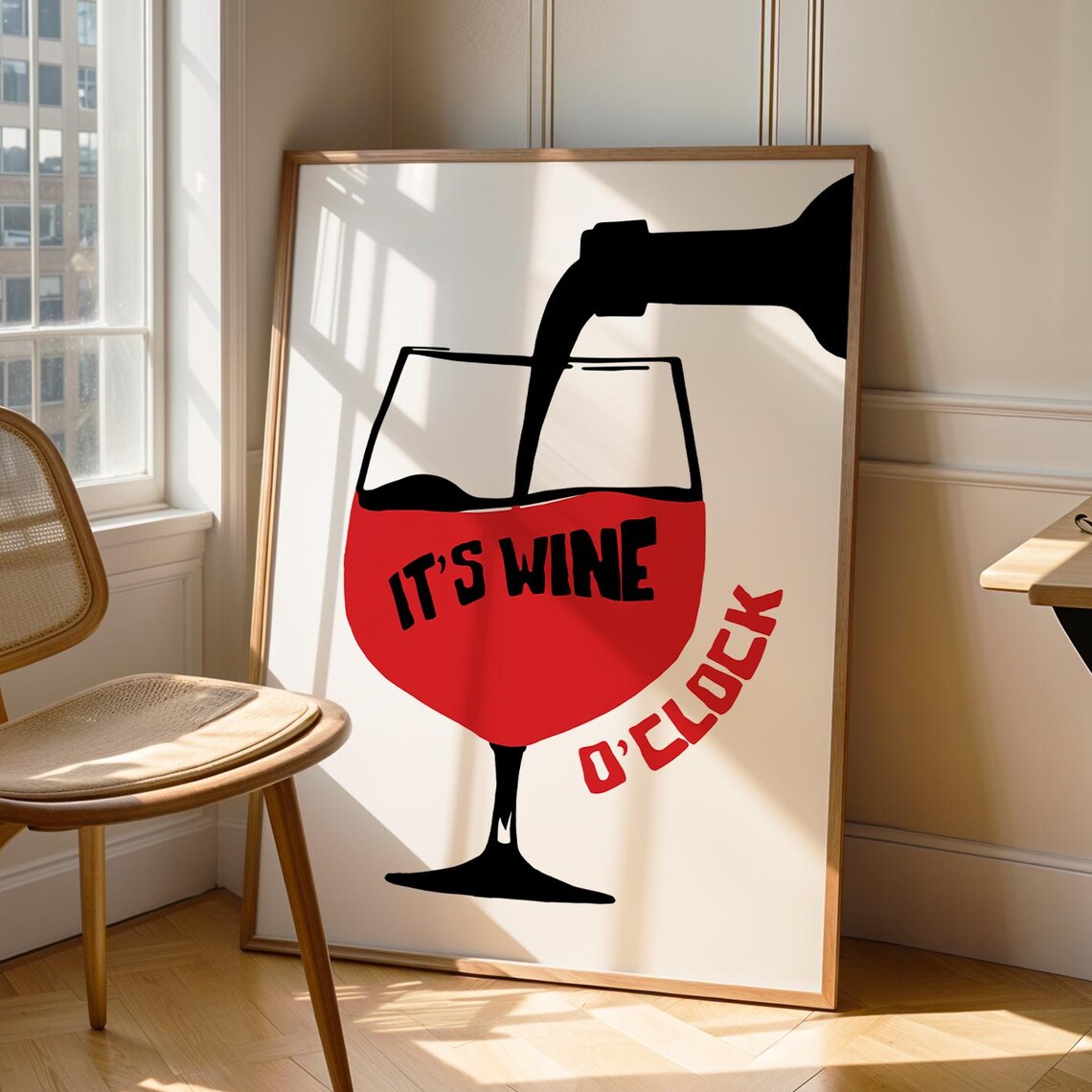 It's Wine O'Clock Bold Red Wine Glass Kitchen Bar Party Quote Poster
