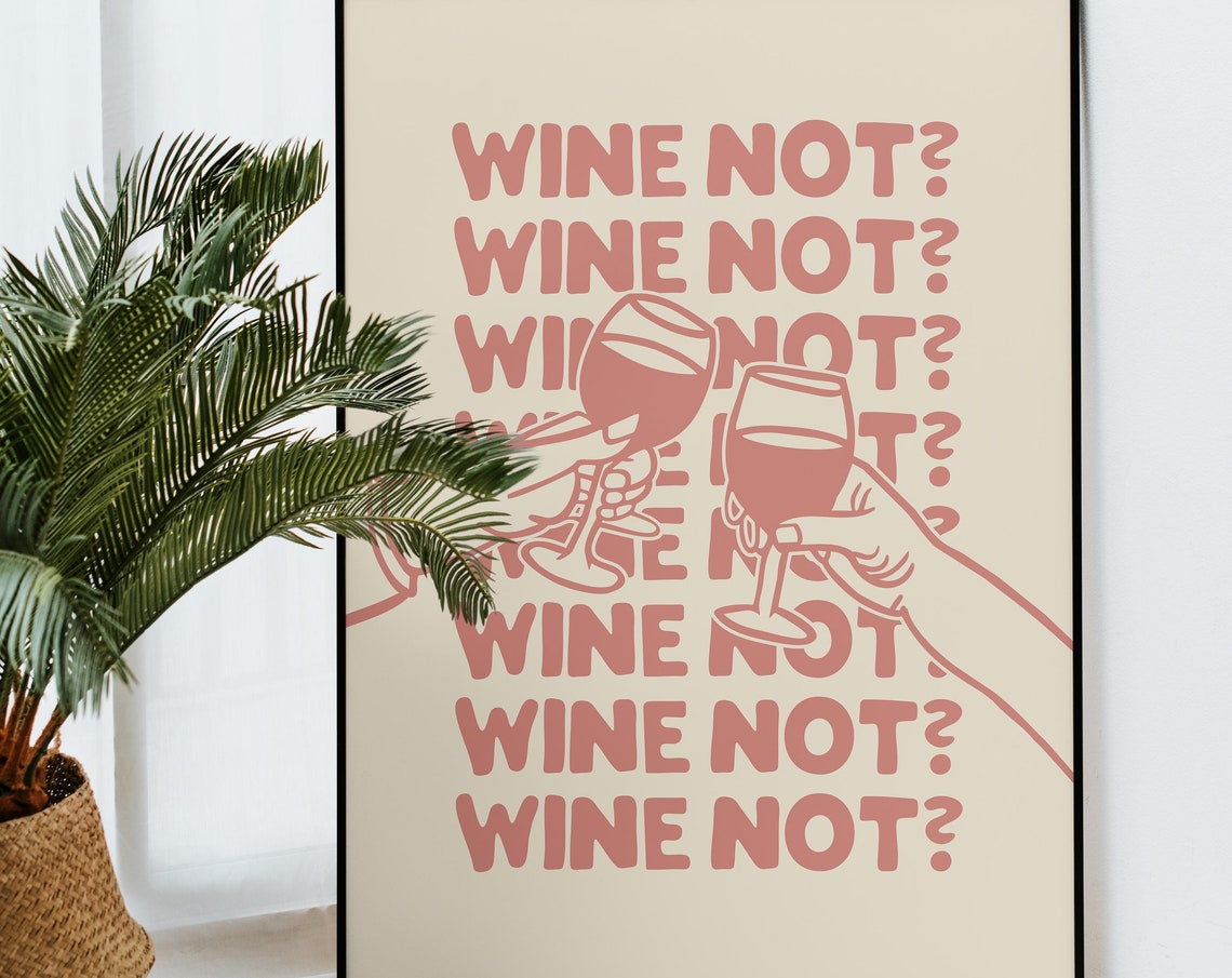 Pastel Pink Wine Not Retro Cheers Typography Bar Cart Poster - Image 3