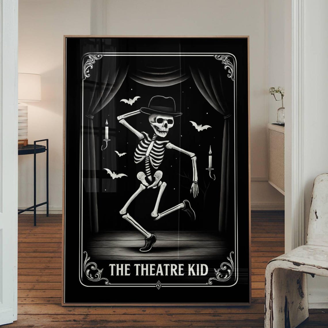 Funny Theatre Kid Tarot Card Wall Art Halloween Drama Classroom Decor Musical Actor Gift Spooky Dancing Skeleton Print