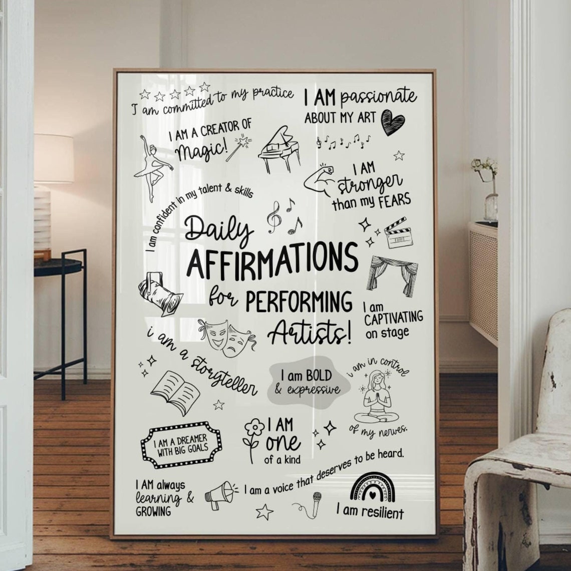 Performing Arts Daily Affirmations Poster, Theatre Art Print