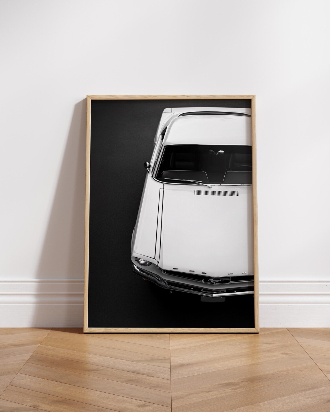 White Ford Mustang Front Classic American Muscle Car Art Poster