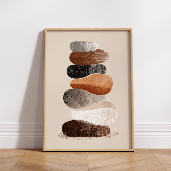 Modern Abstract Stacked Stones Wall Art Minimalist Neutral Zen Decor Boho Poster For Living Room Or Office
