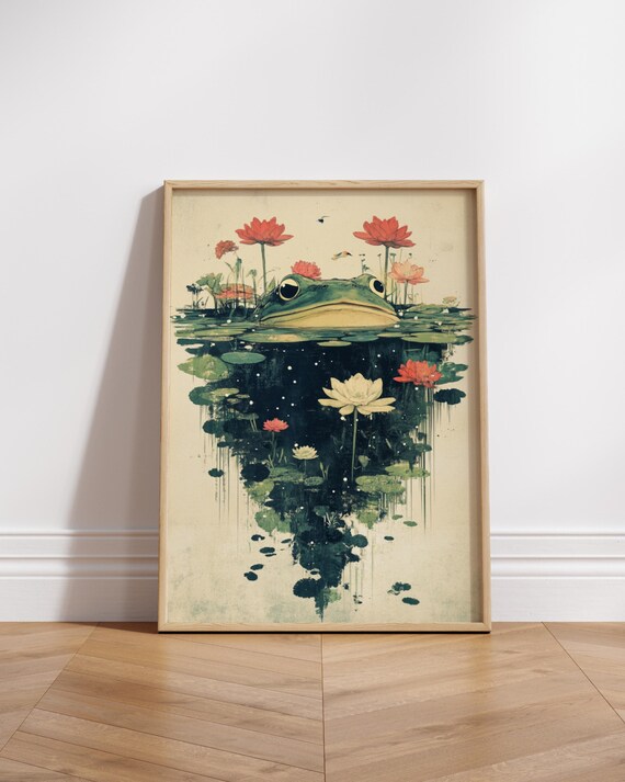 Whimsical Frog And Matte Poster Botanical Wall Art Nature Decor Gift For Lovers Cozy