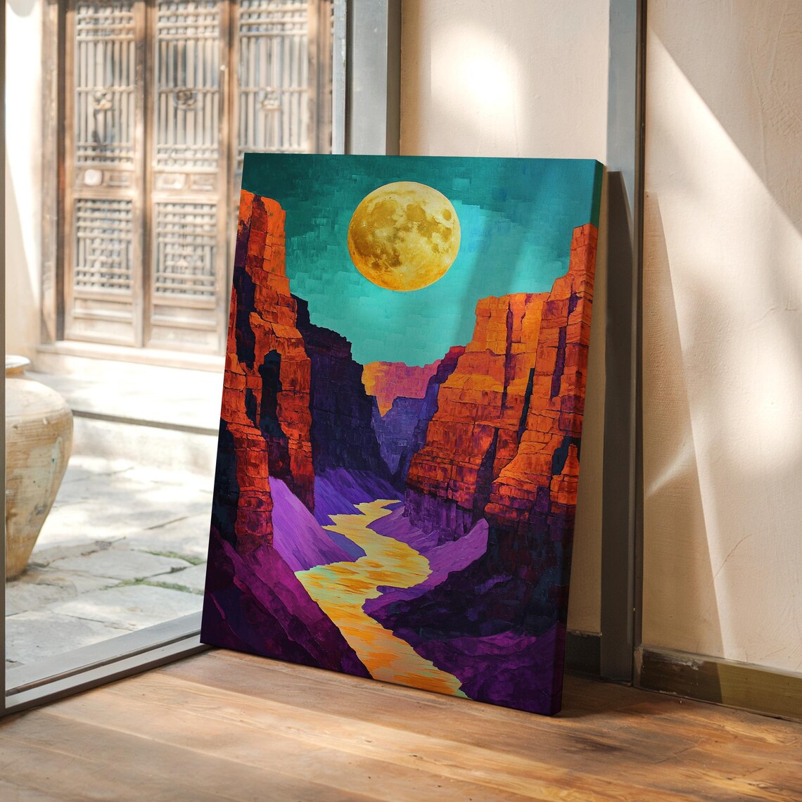 Canyon Moonlight Bold Abstract River Landscape