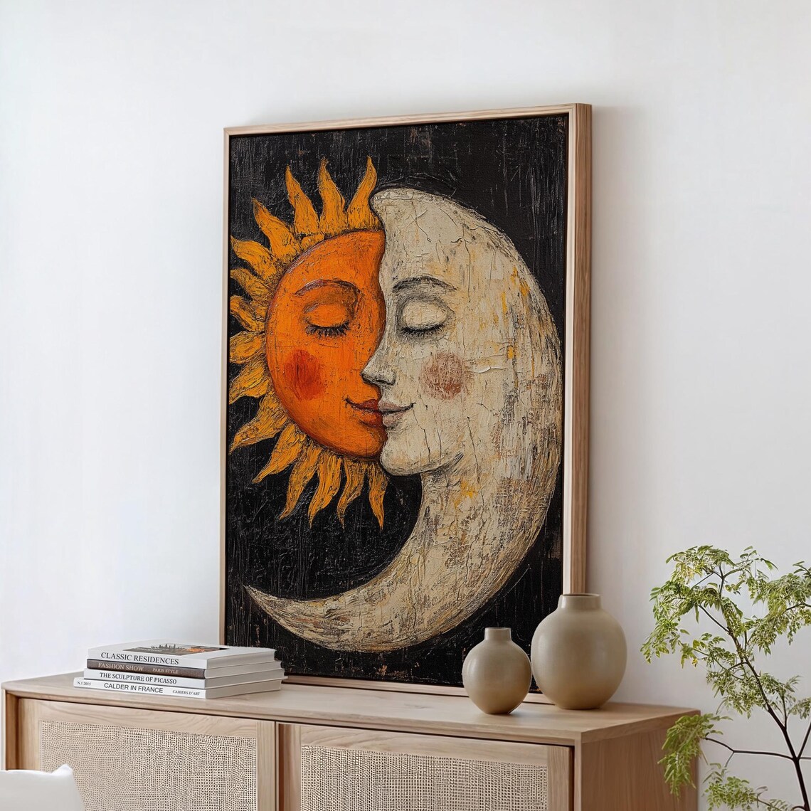 Rustic Sun and Moon Boho Celestial Art Print