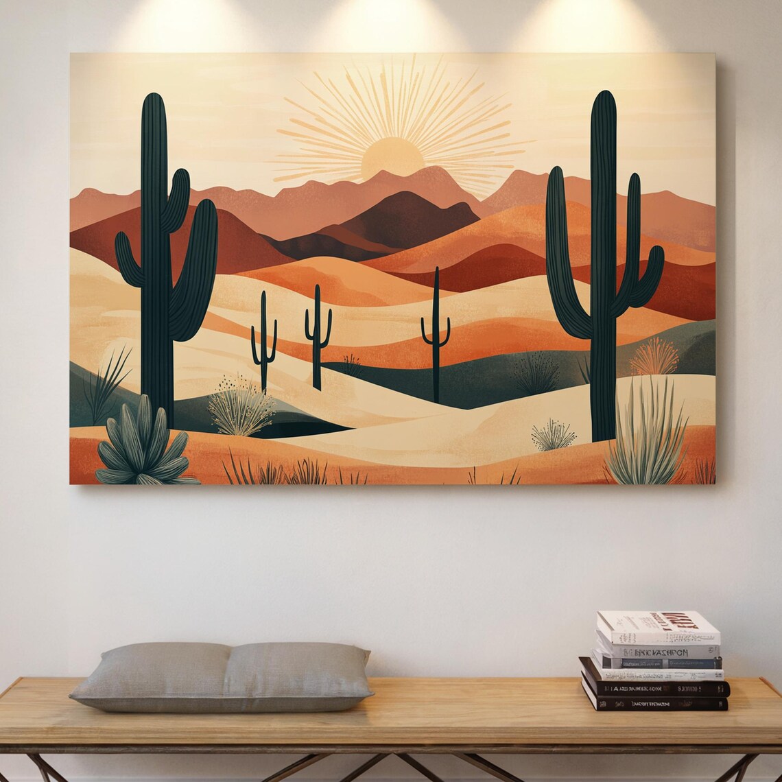 Southwestern Desert Cactus Sunset Terracotta Landscape Wall Art