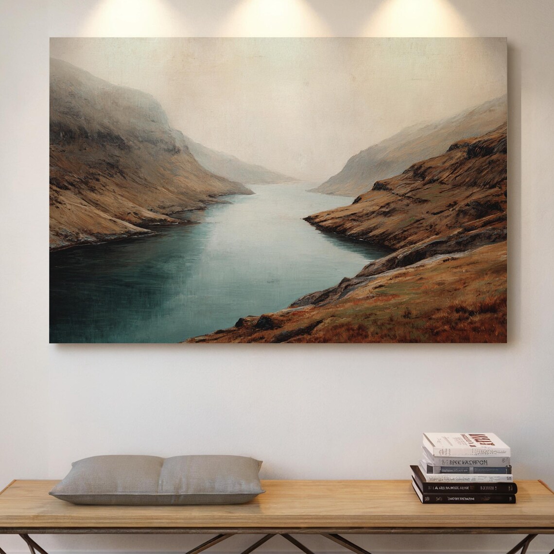 Foggy Mountain Fjord Nordic Landscape Painting Canvas Wall Art