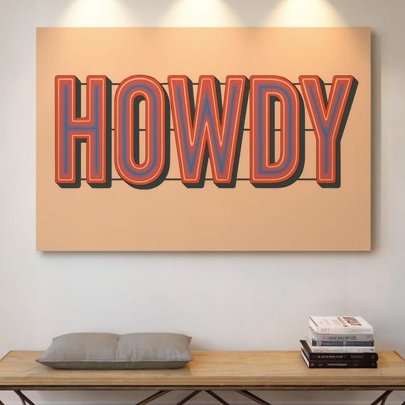 Retro Western Howdy Wall Art Print Colorful Cowboy Greeting Poster For Country Rustic Or Home Decor