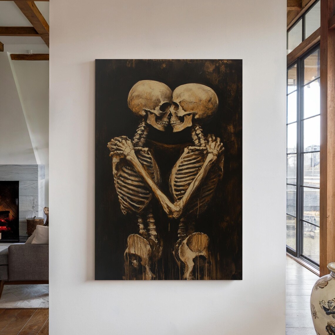 Eternal Love Skeleton Embrace Gothic Romantic Art Print