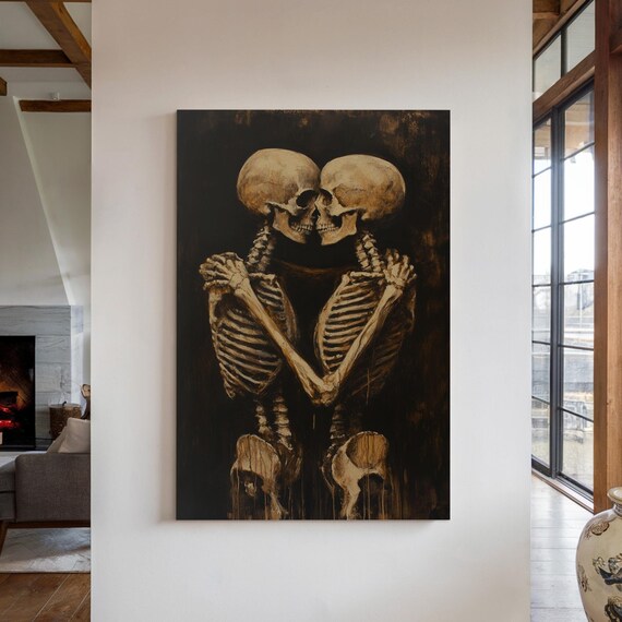 Eternal Love Skeleton Embrace Gothic Romantic Art Print