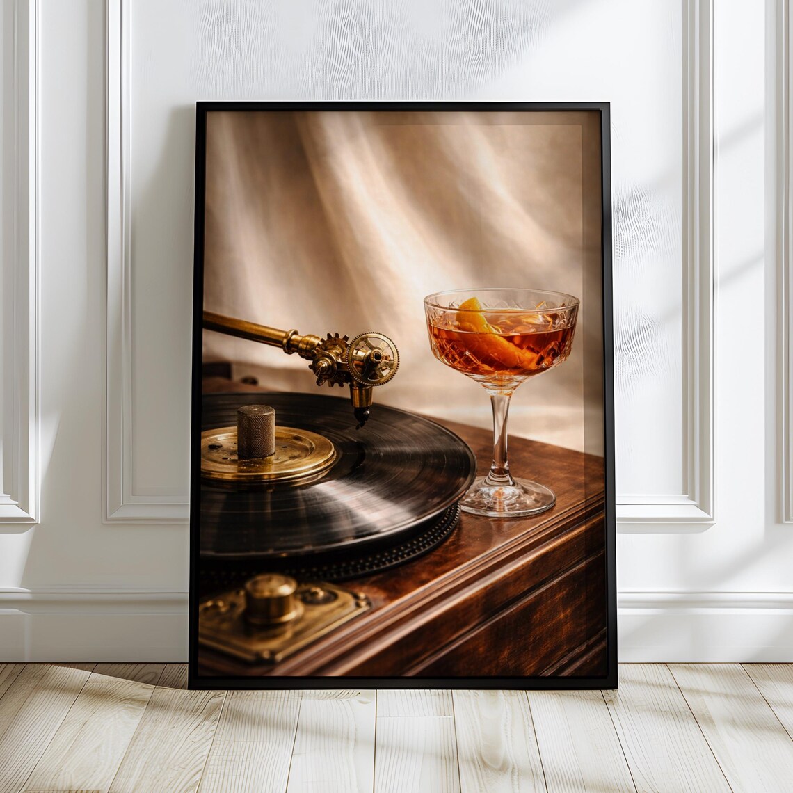 Vintage Brass Gramophone Cocktail Orange Twist Bar Lounge Wall Art