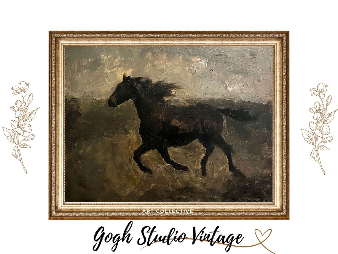 Print Running Horse Antique Painting Wild Horse Wall Art Vintage Oil Painting Wall Art Print