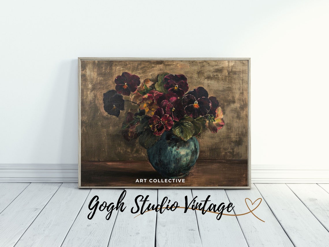 Pansy Art Floral In A Pot Wall Art Purple Flowers Bouquet Painting Oil Painting Wall Art Art Print - Image 2