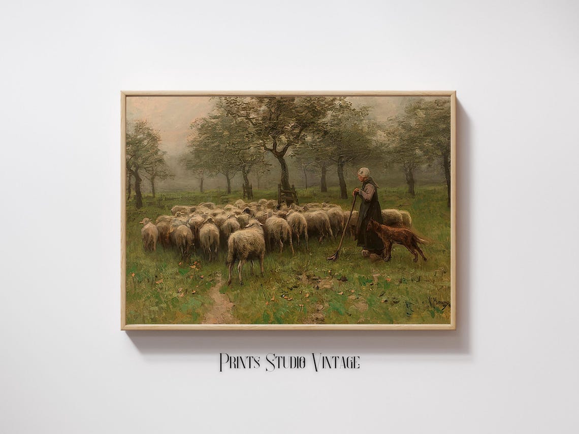 Sheep Oil Painting Countryside Painting Shepherdess Flock Of Sheep Art Anton Mauve Art Print Vintage Oil Painting - Image 3