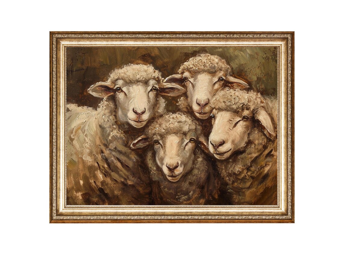 Sheep Family Painting Farmhouse Wall Art Farm Animal Print Country Sheep Decor Vintage Prints Wall Art