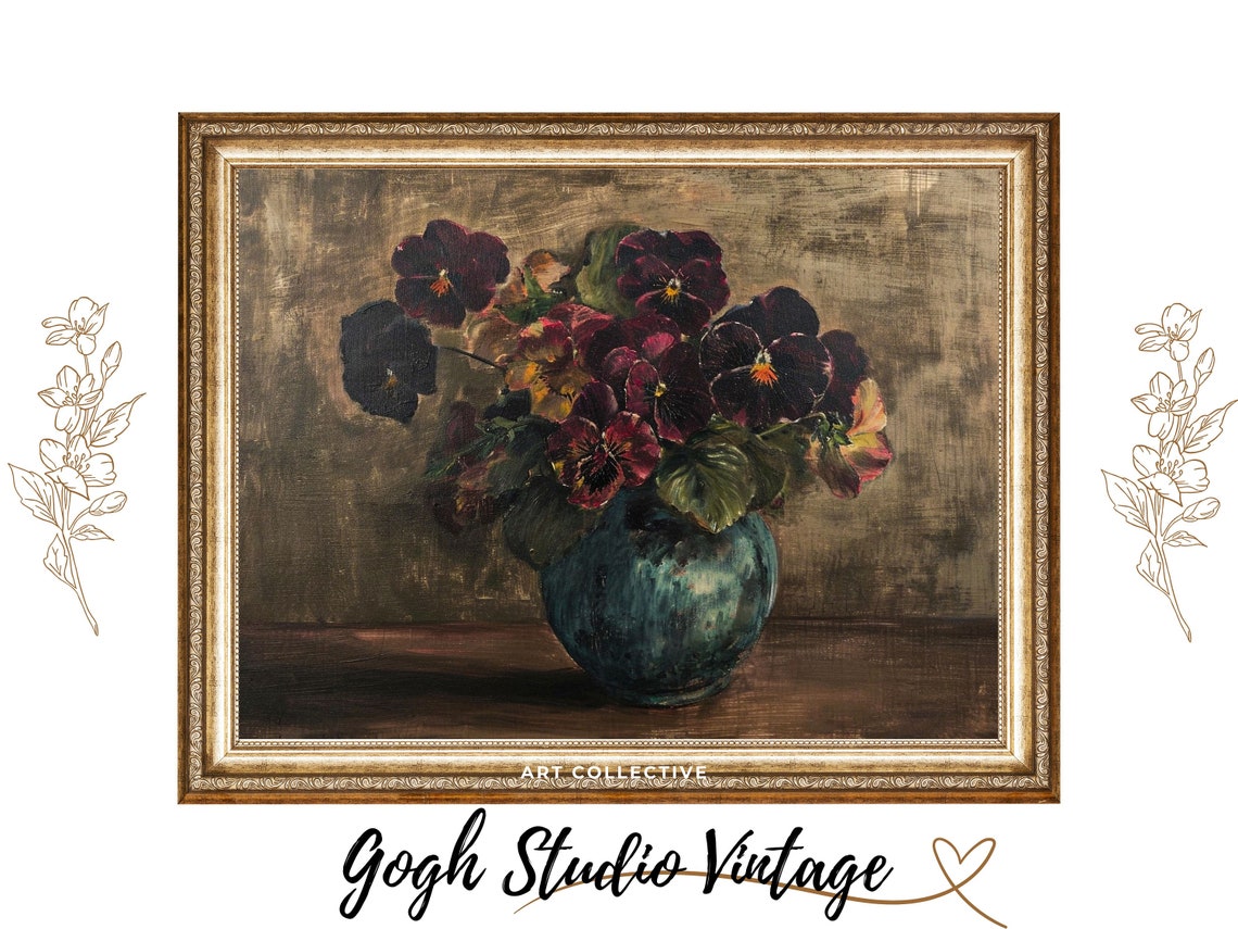 Pansy Art Floral In A Pot Wall Art Purple Flowers Bouquet Painting Oil Painting Wall Art Art Print