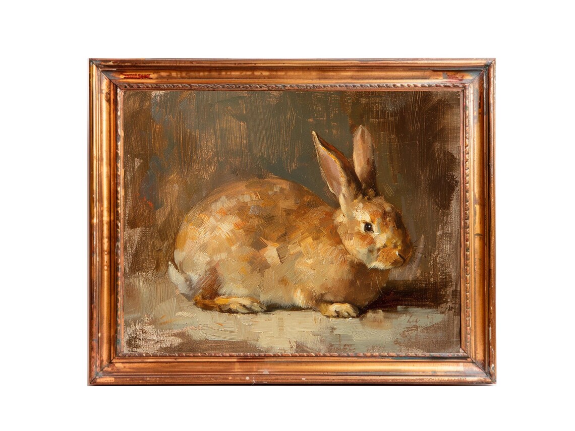 Resting Brown Bunny Rabbit Portrait Vintage Oil Painting Poster - Image 3