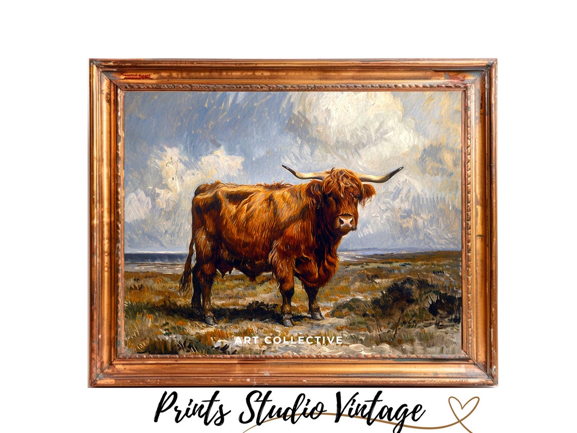 Highland Cow Scottish Landscape Highland Cow Art Country Wall Art Highland Cow Print Vintage Landscape Farmhouse Decor - Image 3