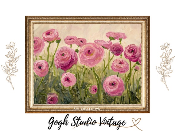 Ranunculus Flowers, Vintage Botanical Wall Art Print