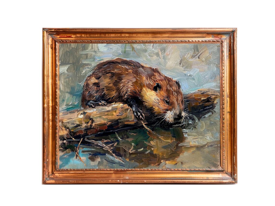 Beaver Oil Painting, Vintage Wall Art Print - Image 3