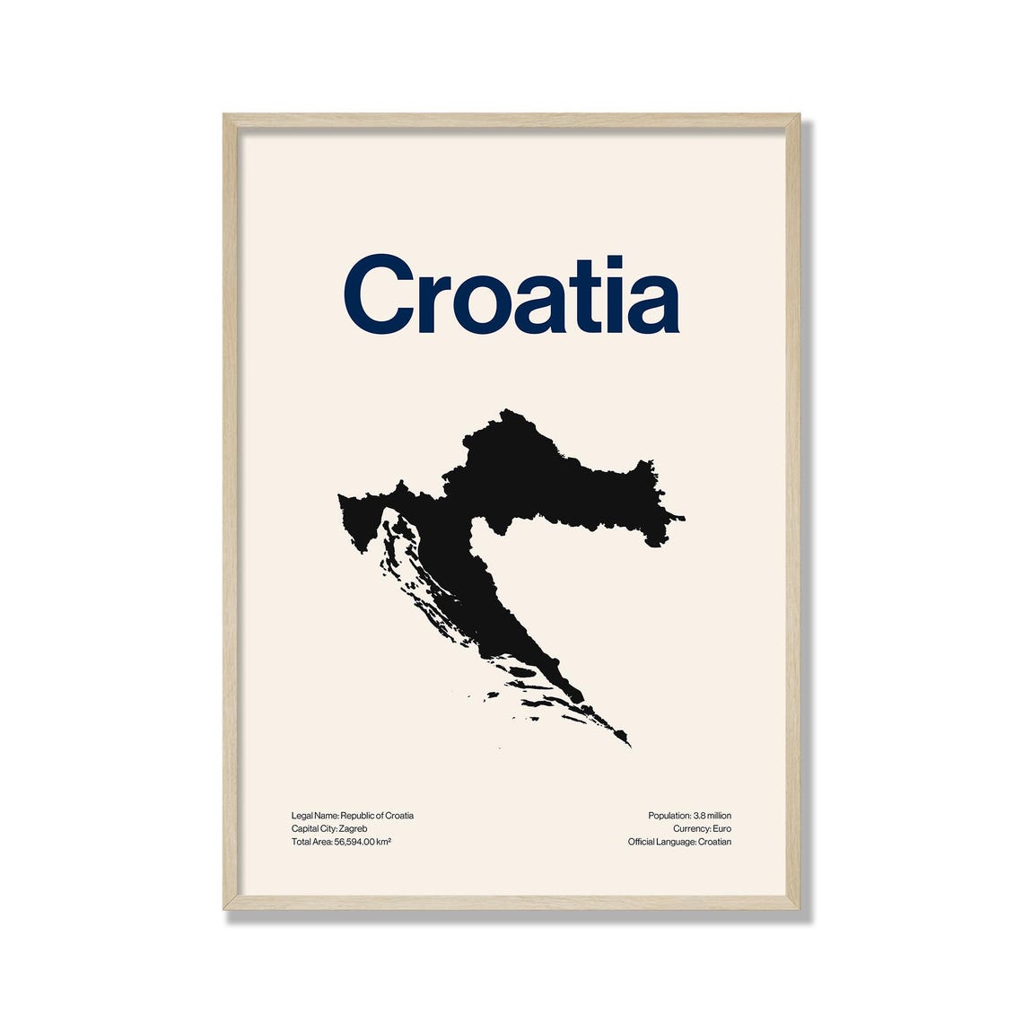 Croatia Country Map Minimalist Silhouette Poster Blue Bold Typography