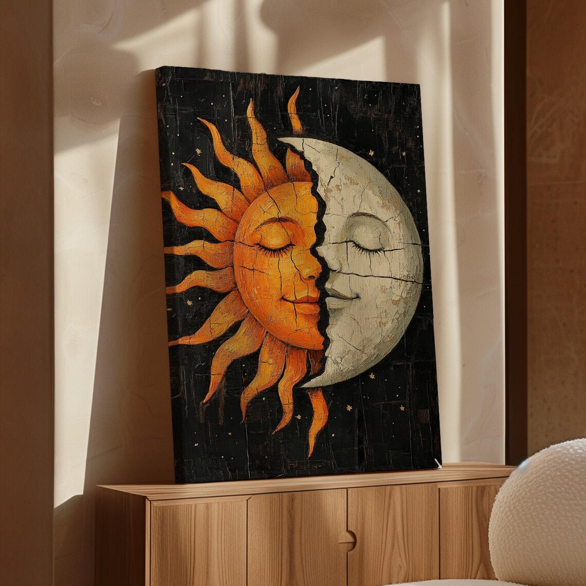 Sun And Moon Cracked Texture, Boho Celestial Harmony