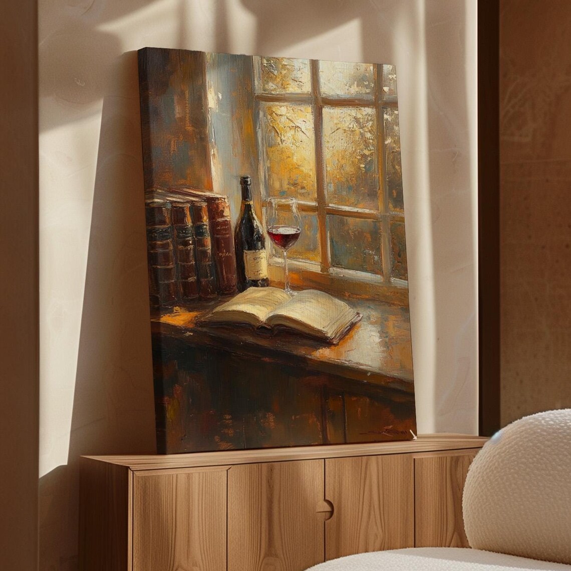 Rustic Wine And Books Art Print, Literary Still Life