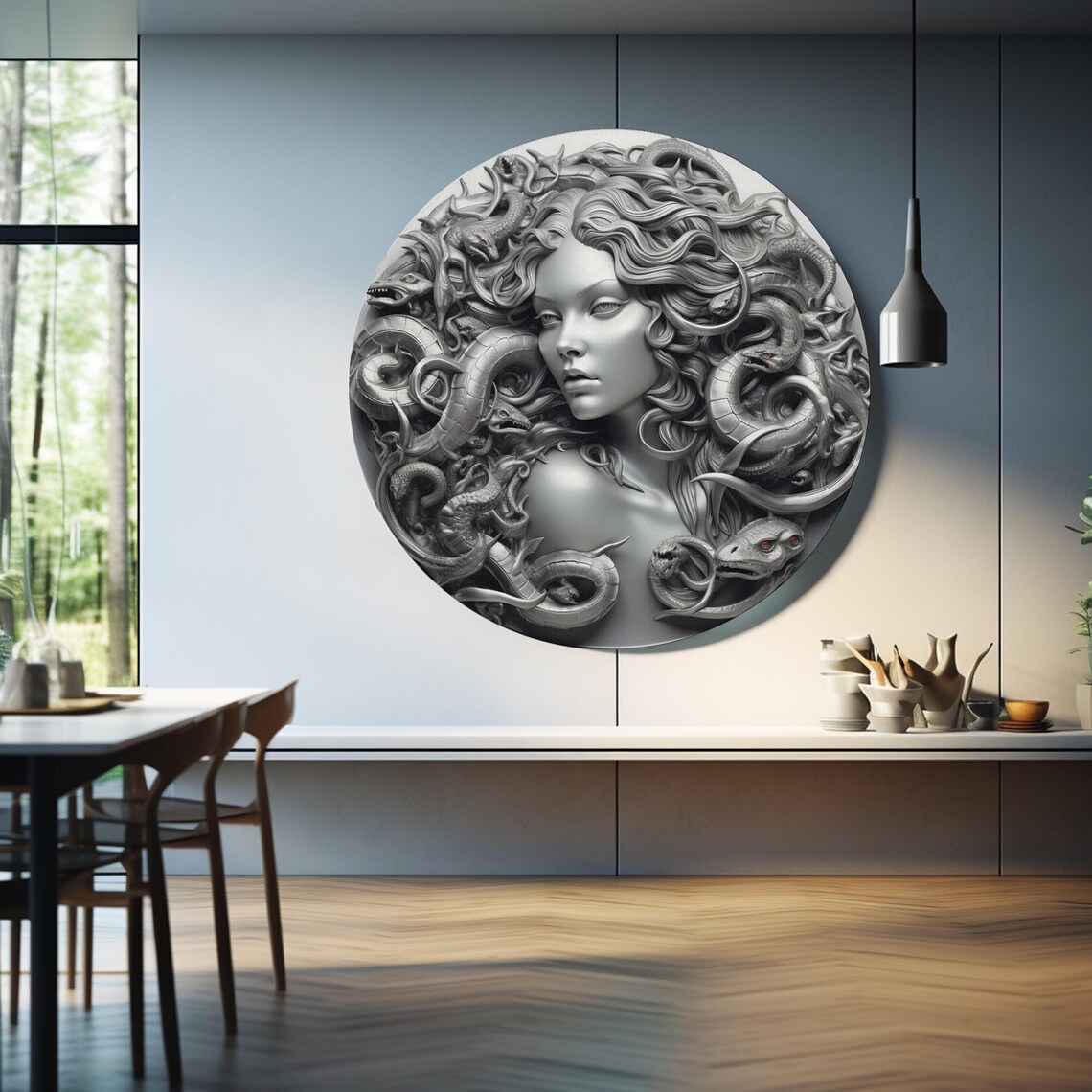 Medusa Mythological Circle, Snake Woman Art Print
