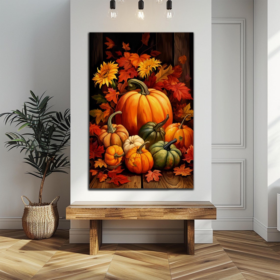 Harvest Pumpkin Patch Pile Autumn Leaves Thanksgiving Poster