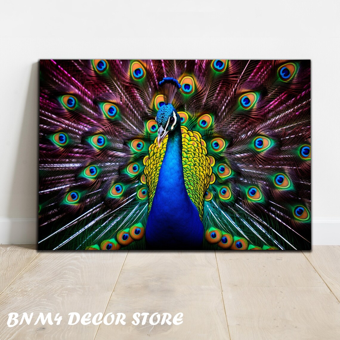 Vibrant Peacock Feather Eyes Colorful Blue Bird Portrait Poster