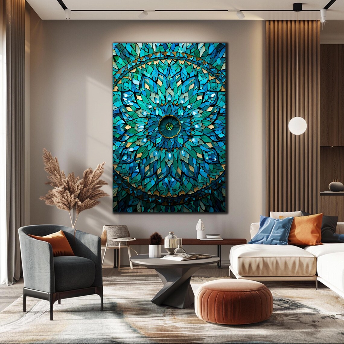Turquoise Mandala Mosaic Wall Art Print, Spiritual Decor