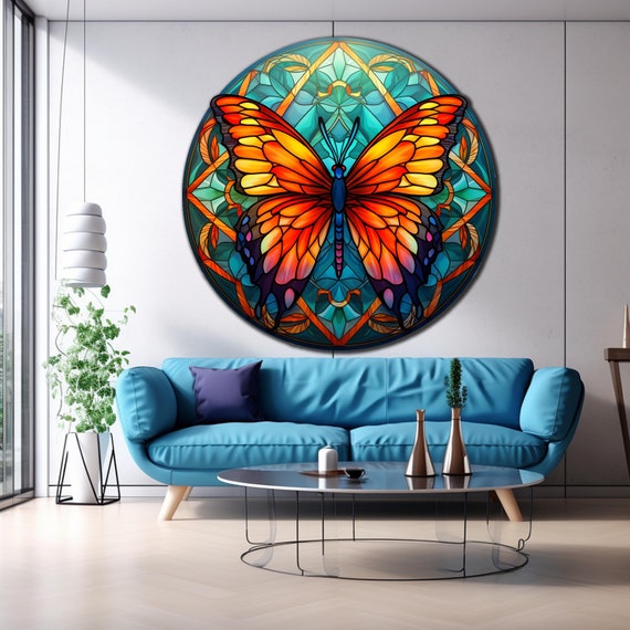 Tempered Glass Butterfly Art Butterfly Round Glass Butterfly Glass Paint Wall Hanging Uv Printed Round Gift For Her Animal Wall