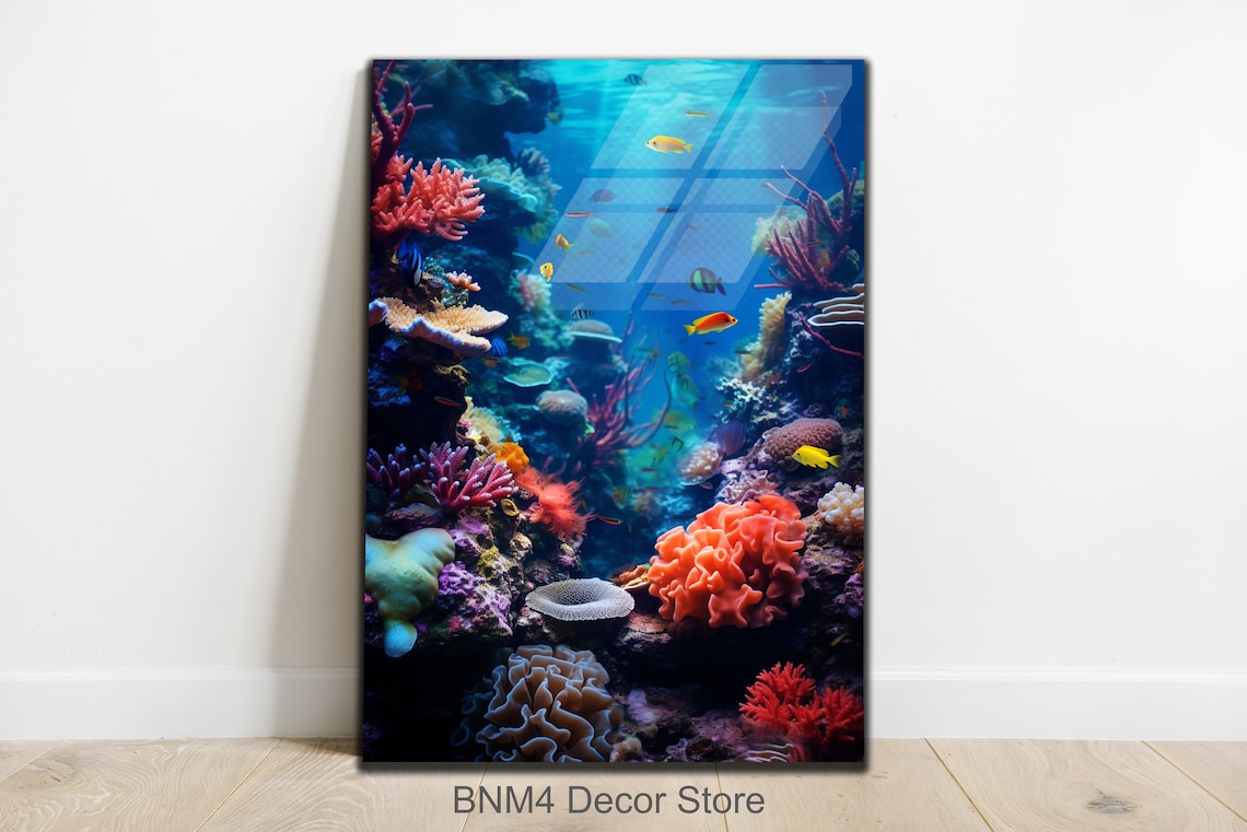 Tropical Coral Reef Underwater with Colorful Fish and Sunbeams Poster